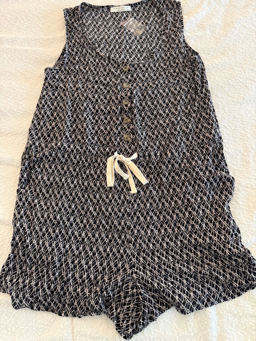 Final Touch Black & White Patterned Sleeveless Romper with Tie
